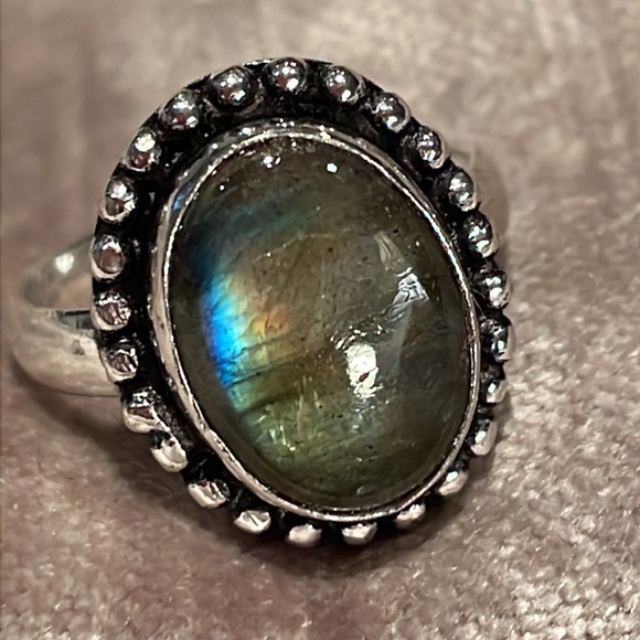 Oval Picture Frame Style Genuine Labradorite Ring 7.5 - Picture 3 of 6